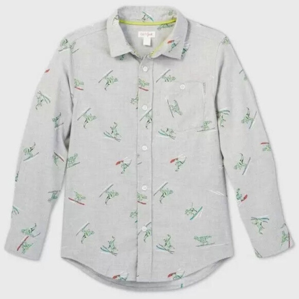 Cat & Jack™ Boys' Shirt Dino Long Sleeve Button-Down Gray XXL(18)